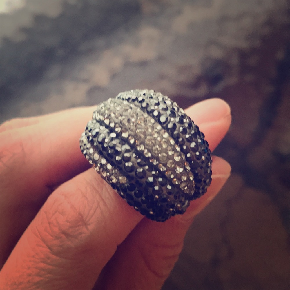 Swarovski black and gunmetal crystal cocktail ring